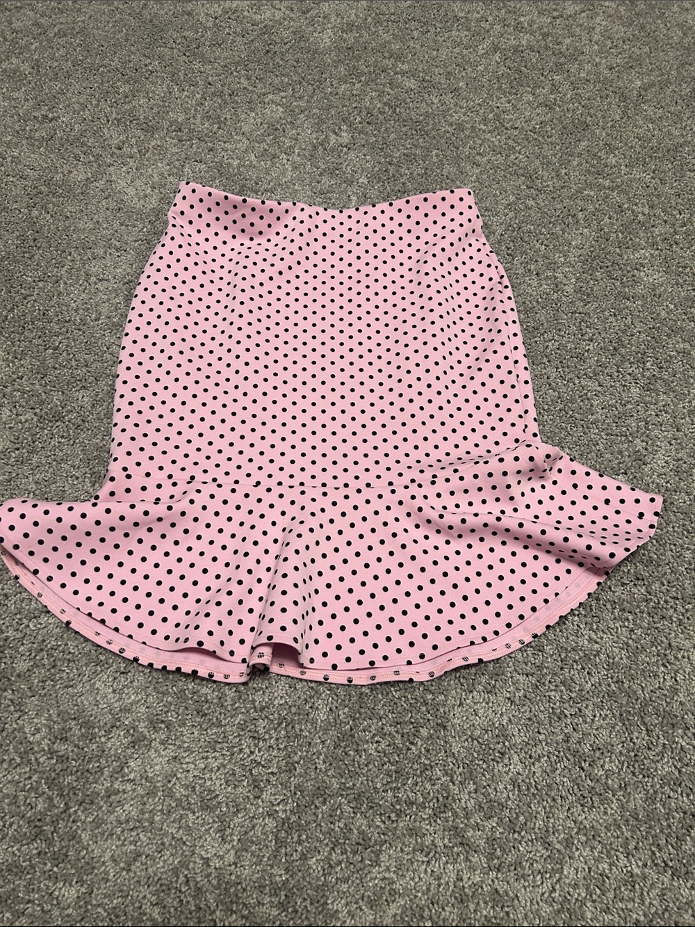 Express Pink Polka Dot Pencil Skirt with Ruffle Hem